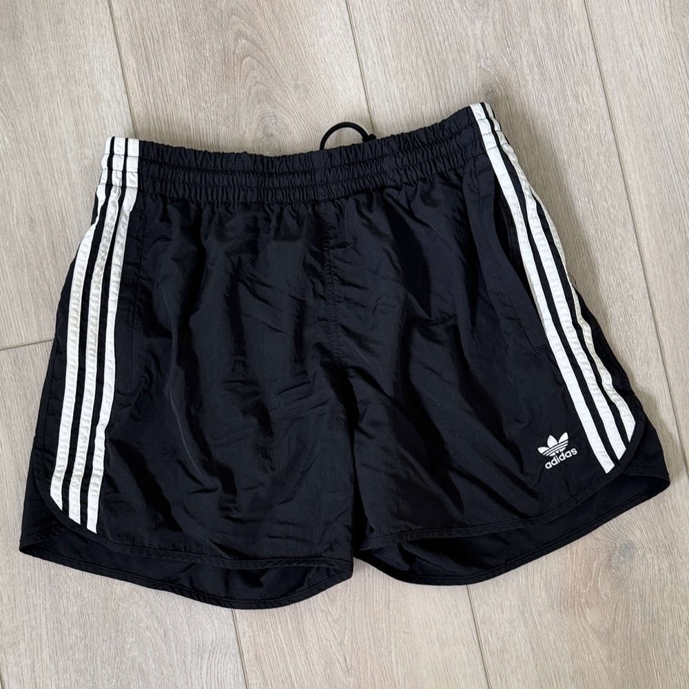adidas Black Athletic Shorts with White Stripes